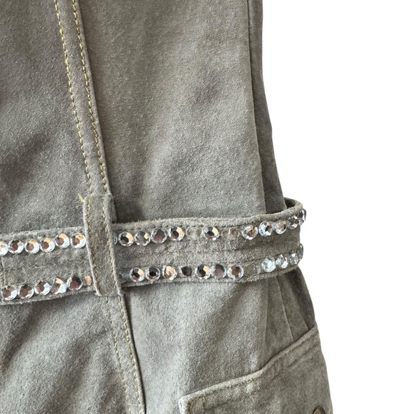 Vintage Wilsons Leather Suede Leather Mini Dress Size SM Green 90s Biker Bodycon - Picture 10 of 16